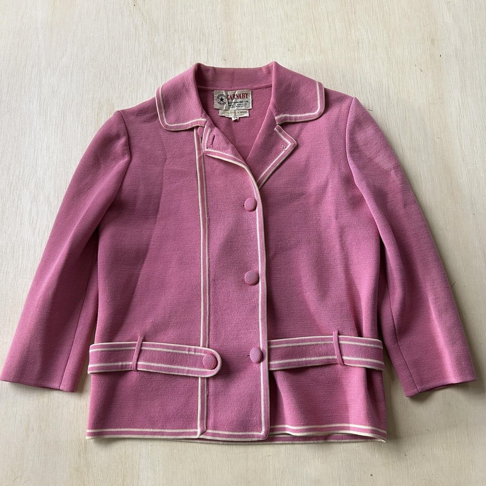 Vintage 70s Carnaby Cardigan Sweater Womens 10 Pink Wool Collared Button Trim